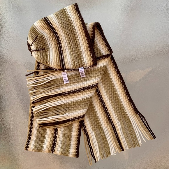 Joe Boxer Brown and Beige Striped Knit Hat and Fringed Scarf Set ~ One Size - Picture 3 of 5